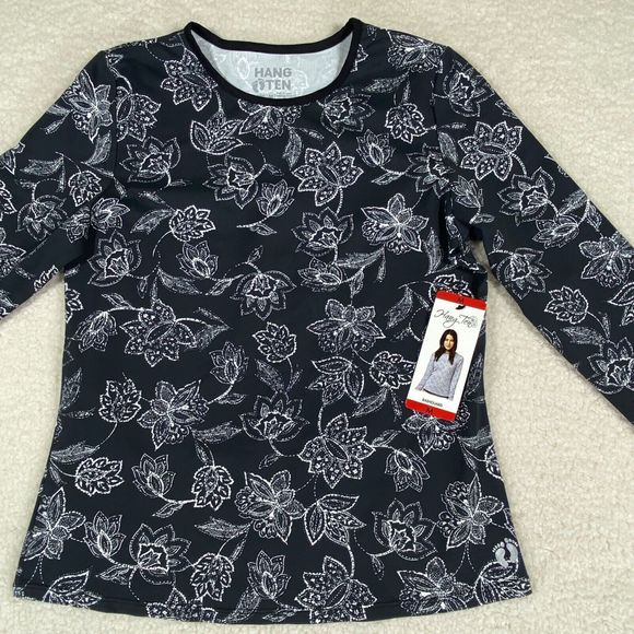 No Boundaries Hang Ten Rashguard Women's Black White Long Sleeve T-Shirt Size M - Picture 2 of 8